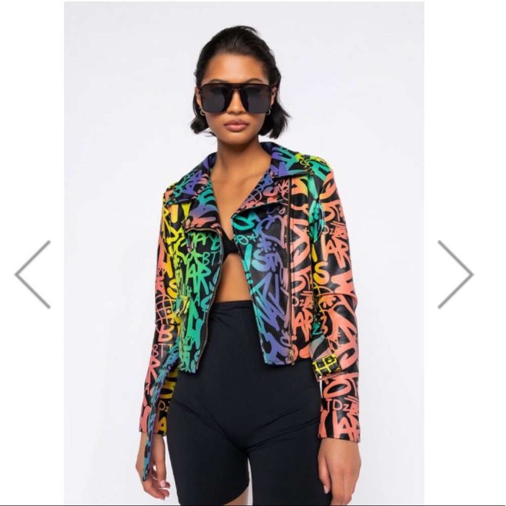 Graffiti Moto Jacket Faux Leather